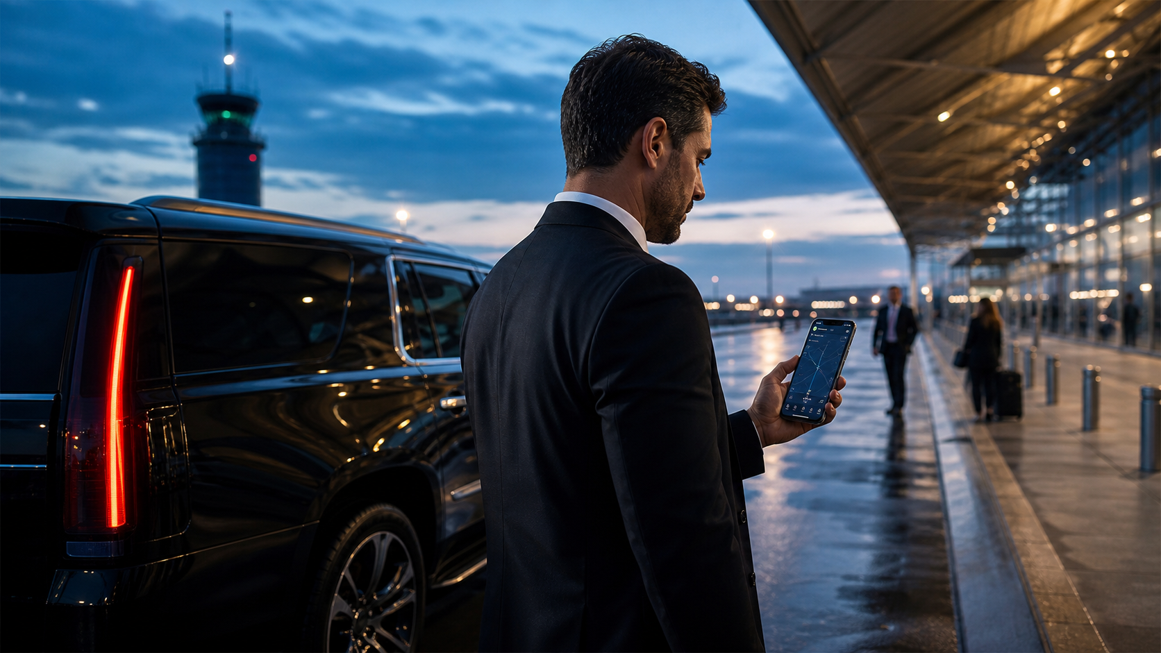 Limo driver management app used by a chauffeur during airport dispatch workflow