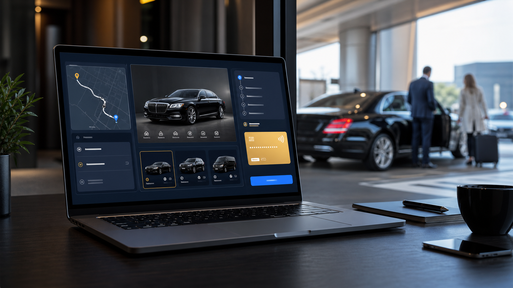 Web based car reservation system booking widget on a laptop for car service reservations