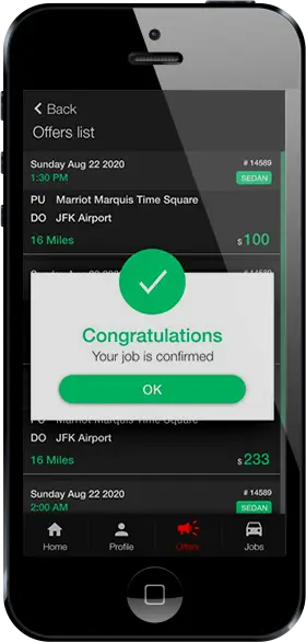 Driver App confirmation screen after accepting a job