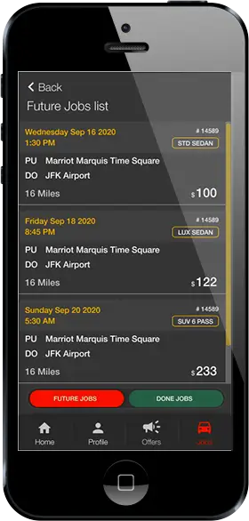 Future jobs list in the Driver App organized by date and time