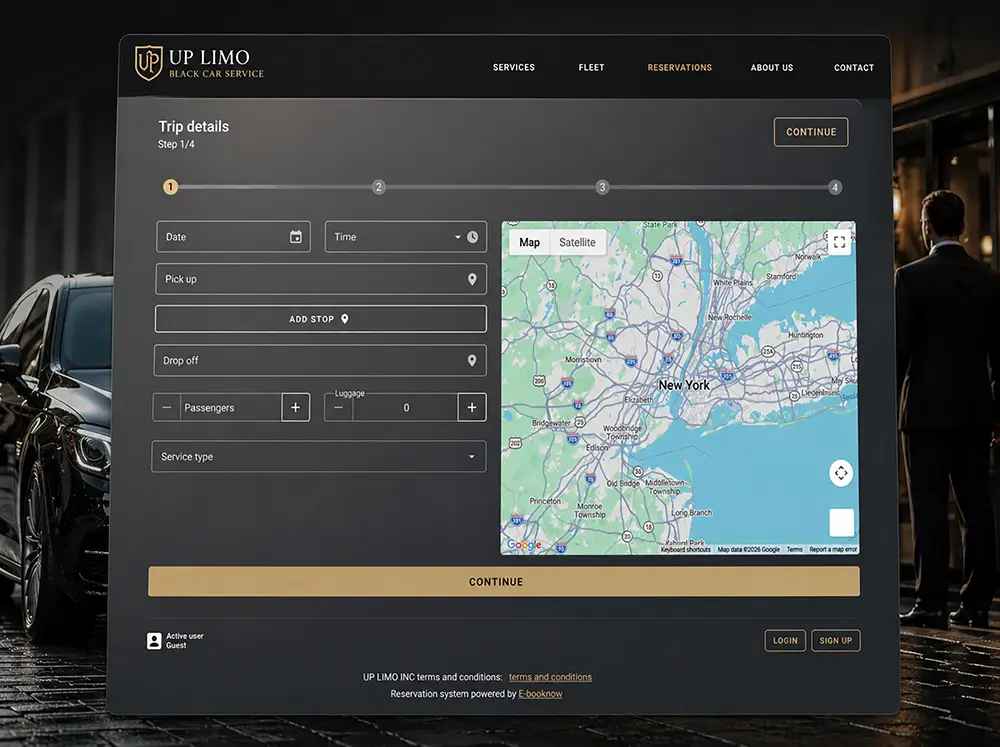Embeddable Web Booking Widget integrated into a company website for car and limo reservations